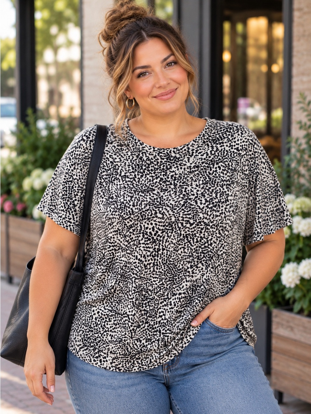 Athleta Organic Daily Leopard Print Cotton Tee Women’s 2X Animal Print
